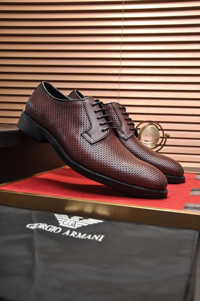 Giorgio Armani Burgundy Perforated Leather Oxford Shoes 8