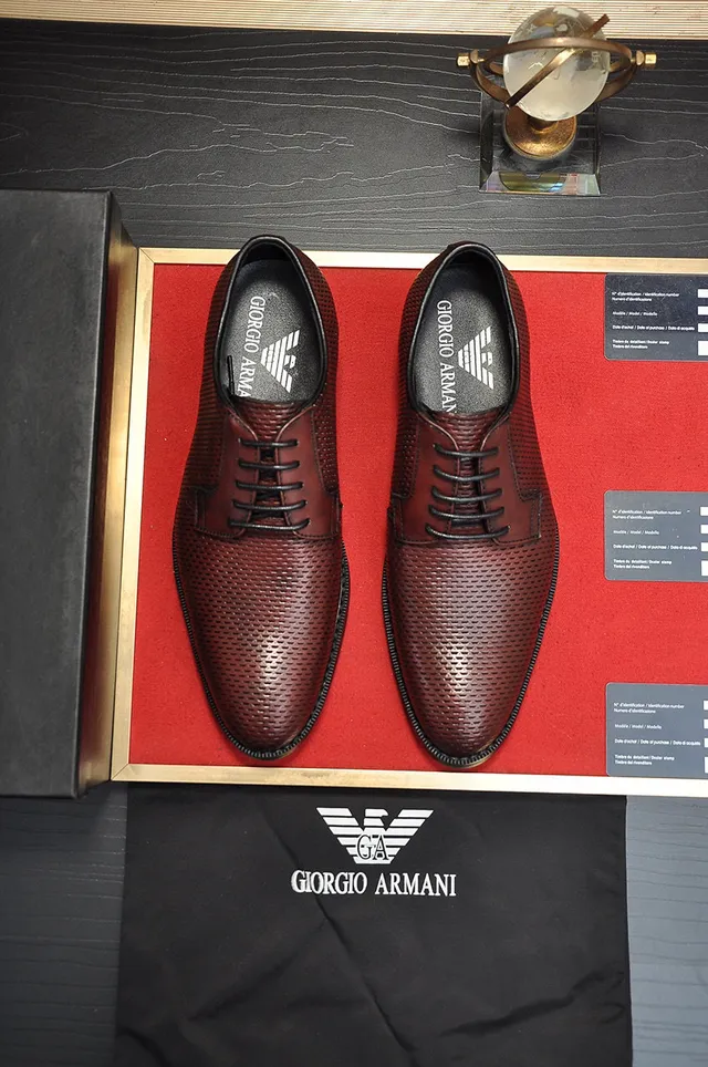 Giorgio Armani Burgundy Perforated Leather Oxford Shoes 9