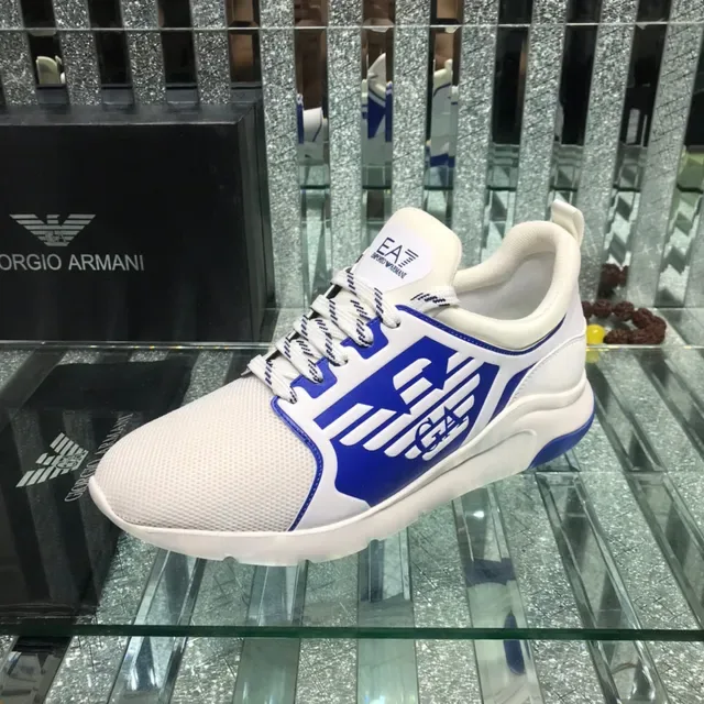 Giorgio Armani EA7 White and Blue Logo Panel Lifestyle Sneaker 4