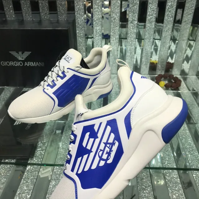 Giorgio Armani EA7 White and Blue Logo Panel Lifestyle Sneaker 5