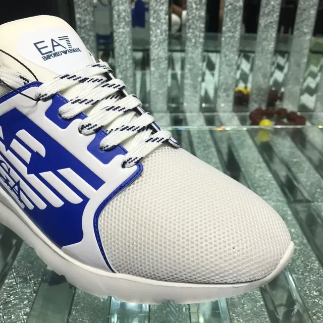 Giorgio Armani EA7 White and Blue Logo Panel Lifestyle Sneaker 6