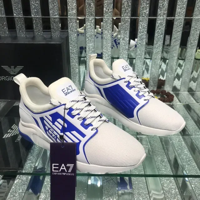 Giorgio Armani EA7 White and Blue Logo Panel Lifestyle Sneaker 7