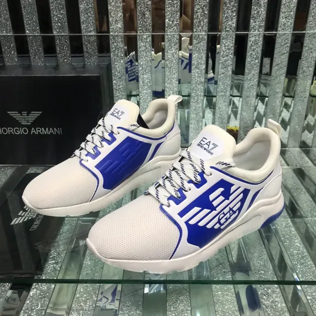 Giorgio Armani EA7 White and Blue Logo Panel Lifestyle Sneaker 8