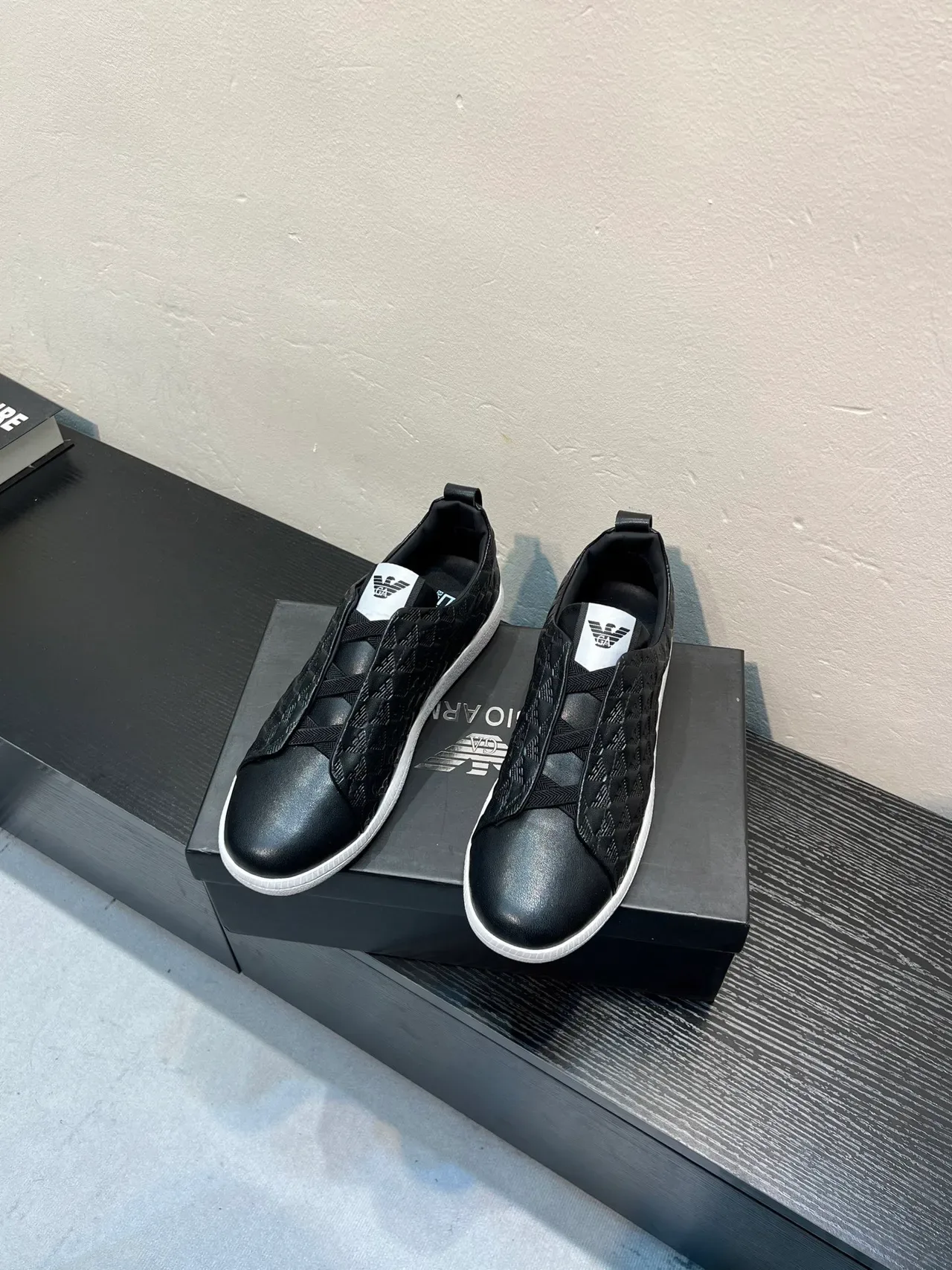 Giorgio Armani Slip-On Quilted Eagle Motif Black Lifestyle Sneakers 2