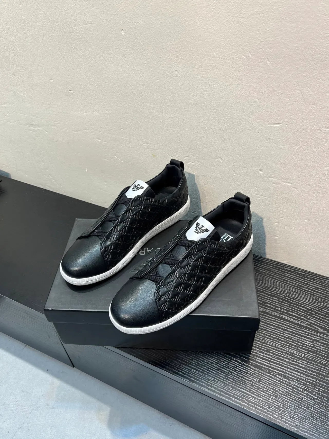 Giorgio Armani Slip-On Quilted Eagle Motif Black Lifestyle Sneakers 3