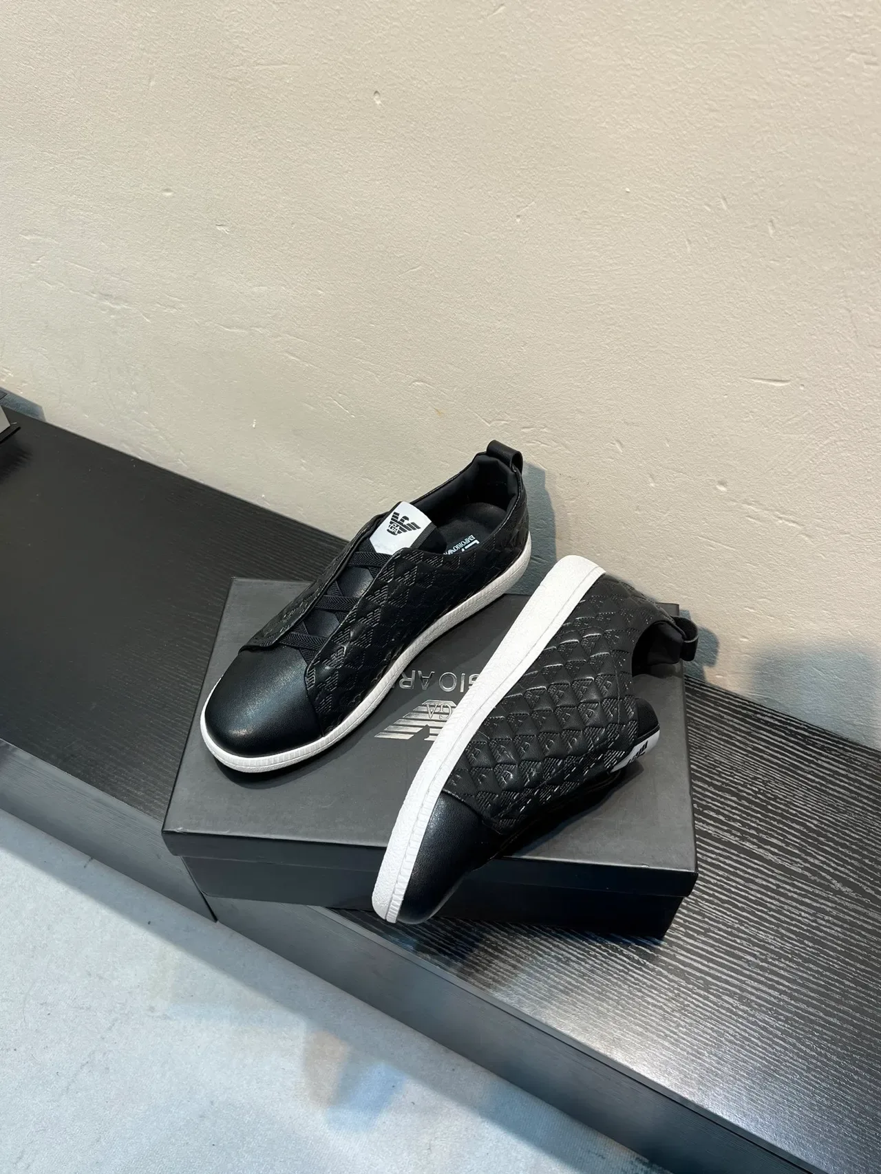 Giorgio Armani Slip-On Quilted Eagle Motif Black Lifestyle Sneakers 4