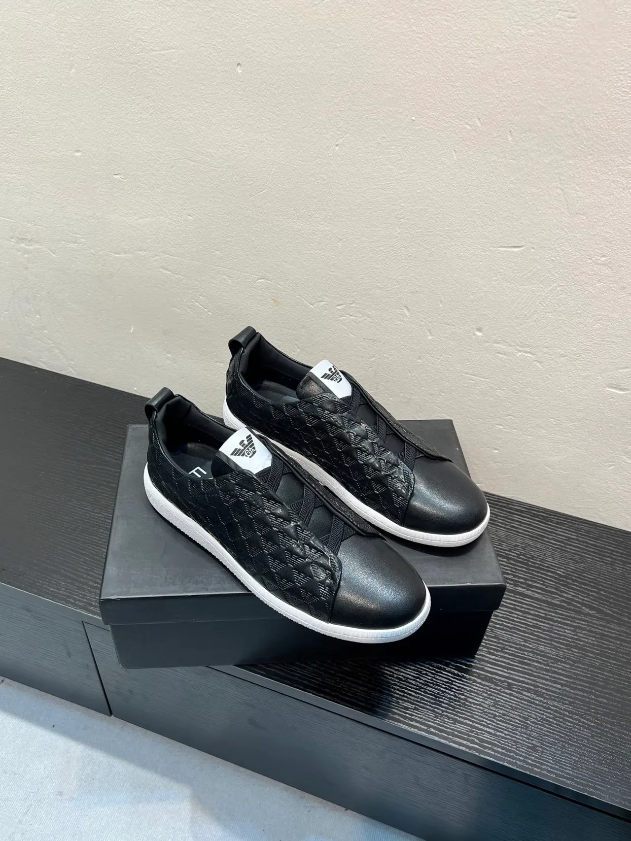 Giorgio Armani Slip-On Quilted Eagle Motif Black Lifestyle Sneakers 5