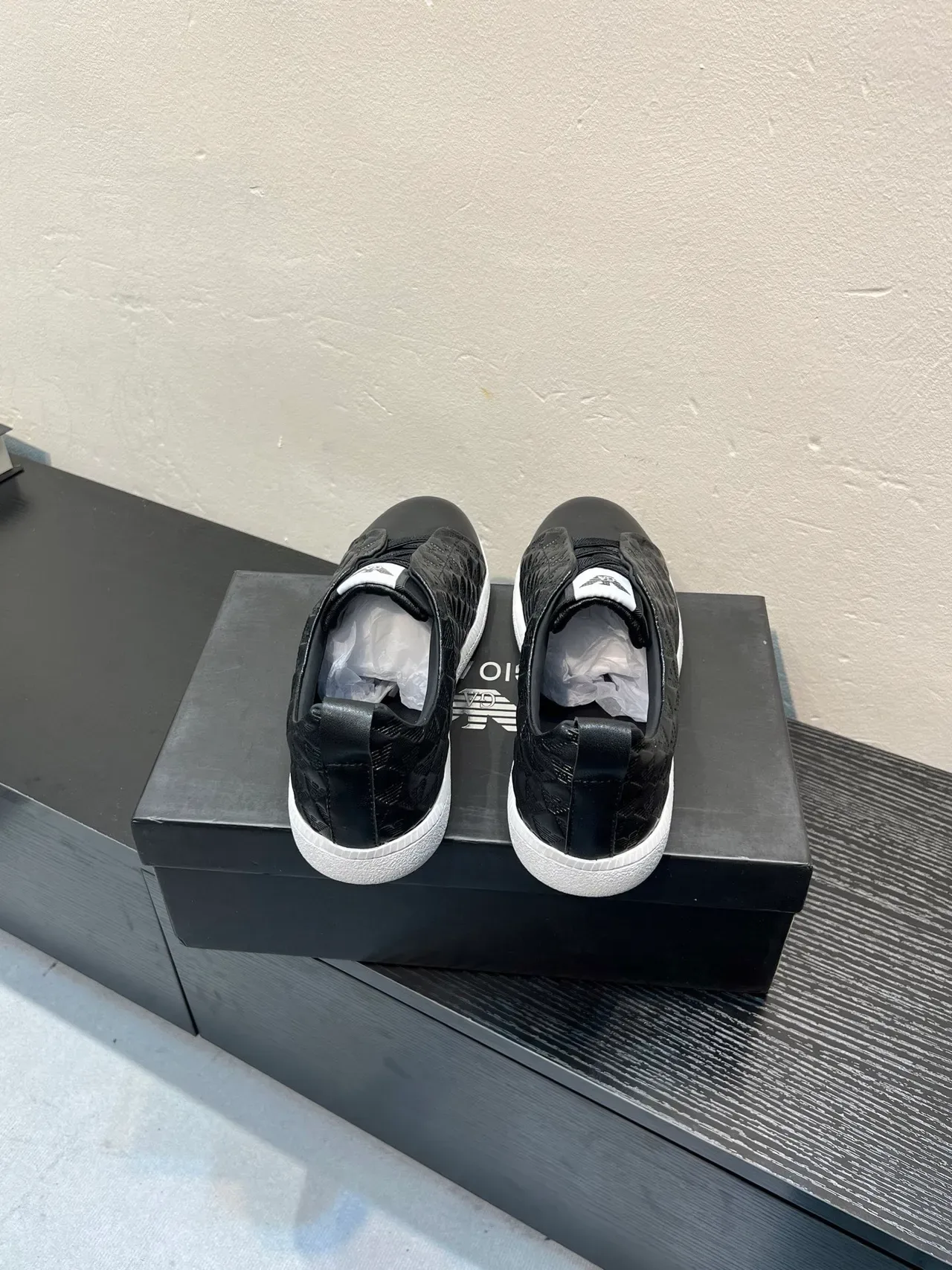 Giorgio Armani Slip-On Quilted Eagle Motif Black Lifestyle Sneakers 6