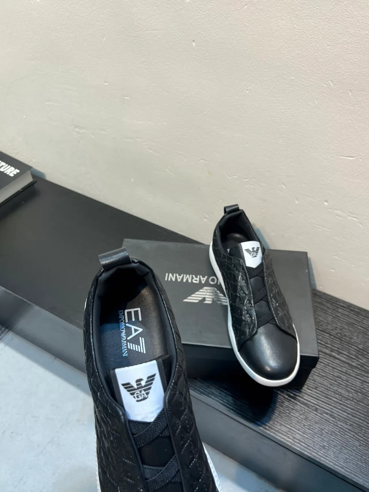 Giorgio Armani Slip-On Quilted Eagle Motif Black Lifestyle Sneakers 7