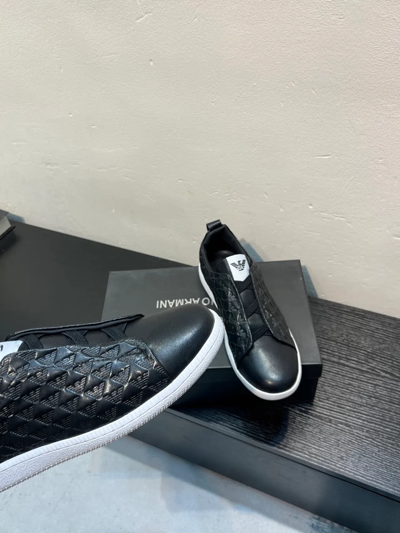 Giorgio Armani Slip-On Quilted Eagle Motif Black Lifestyle Sneakers 8