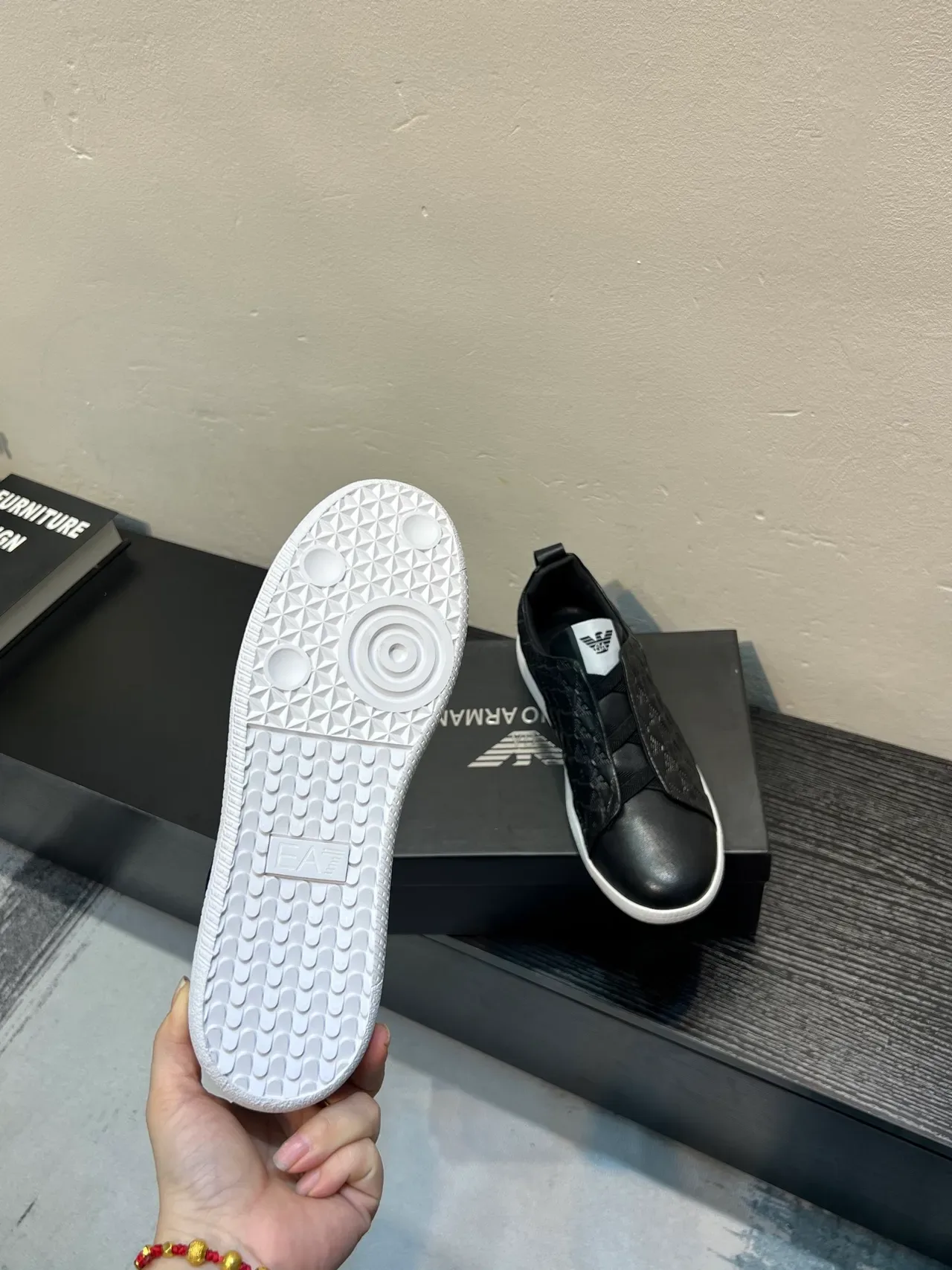 Giorgio Armani Slip-On Quilted Eagle Motif Black Lifestyle Sneakers 9