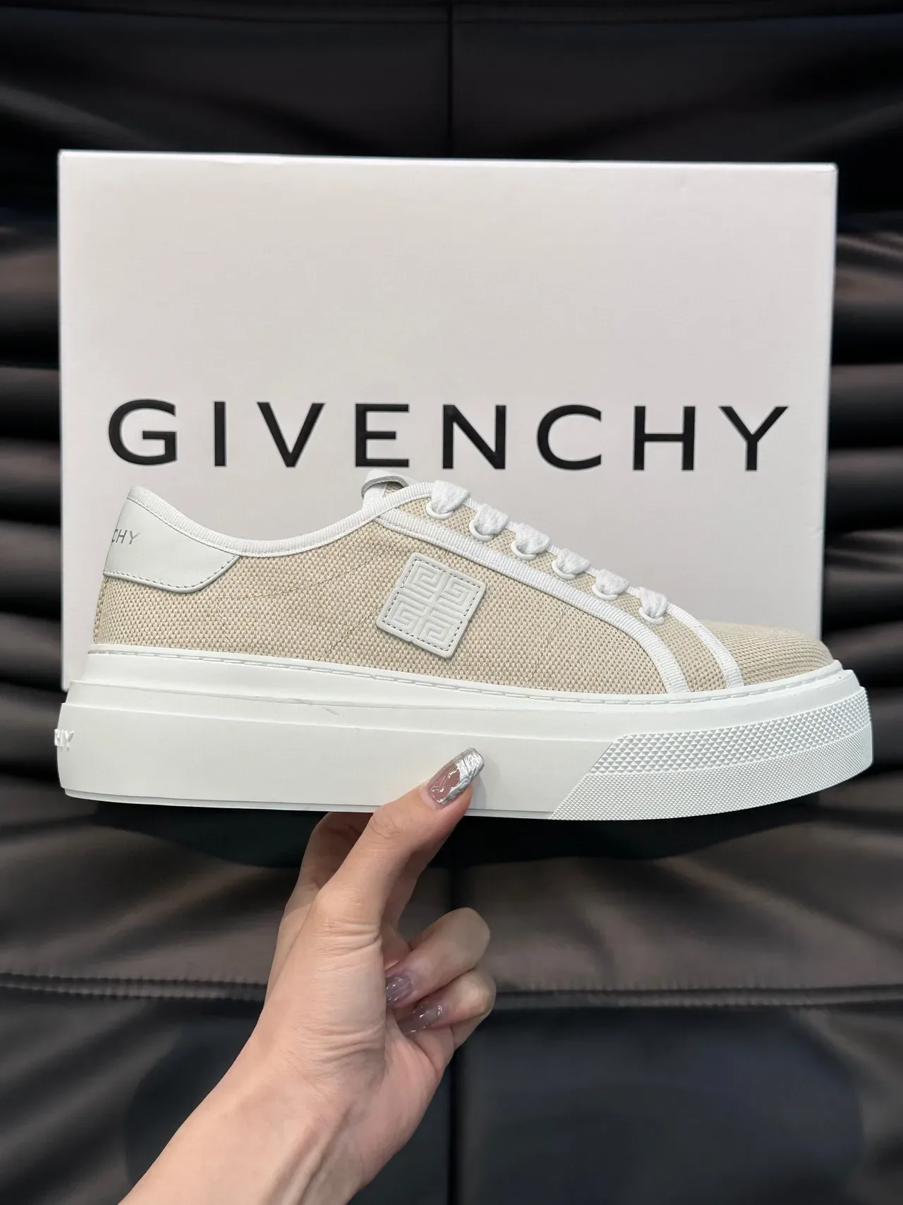 Givenchy Beige White Mesh Upper Rubber Sole Lifestyle Sneakers 4