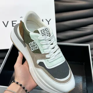 Givenchy أبيض أخضر عسكري متعدد المواد بايتشورك 4G Logo Branding حذاء تشونكي