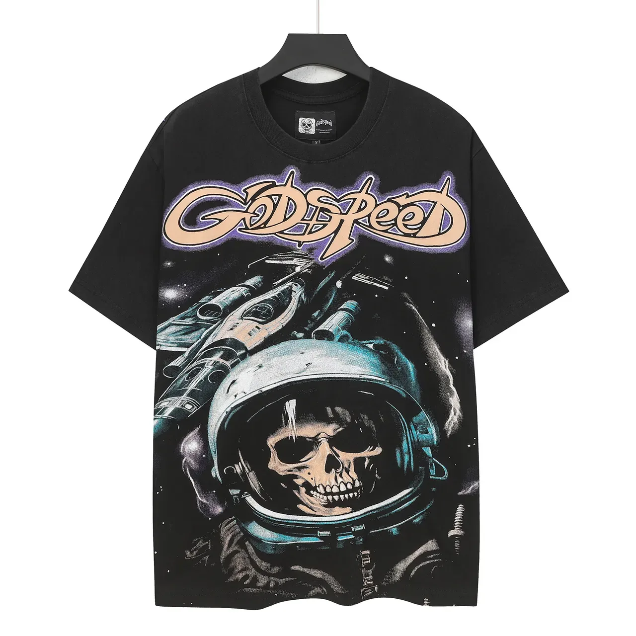 Godspeed Astronaut Skull Graphic Print Black T-Shirt 2