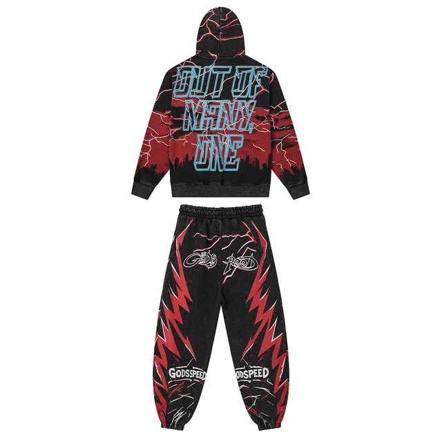 Godspeed Black Red Graphic-Print Acid-Wash Tracksuit 2
