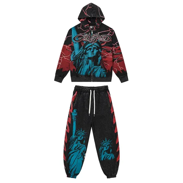 Godspeed Black Red Graphic-Print Acid-Wash Tracksuit 3