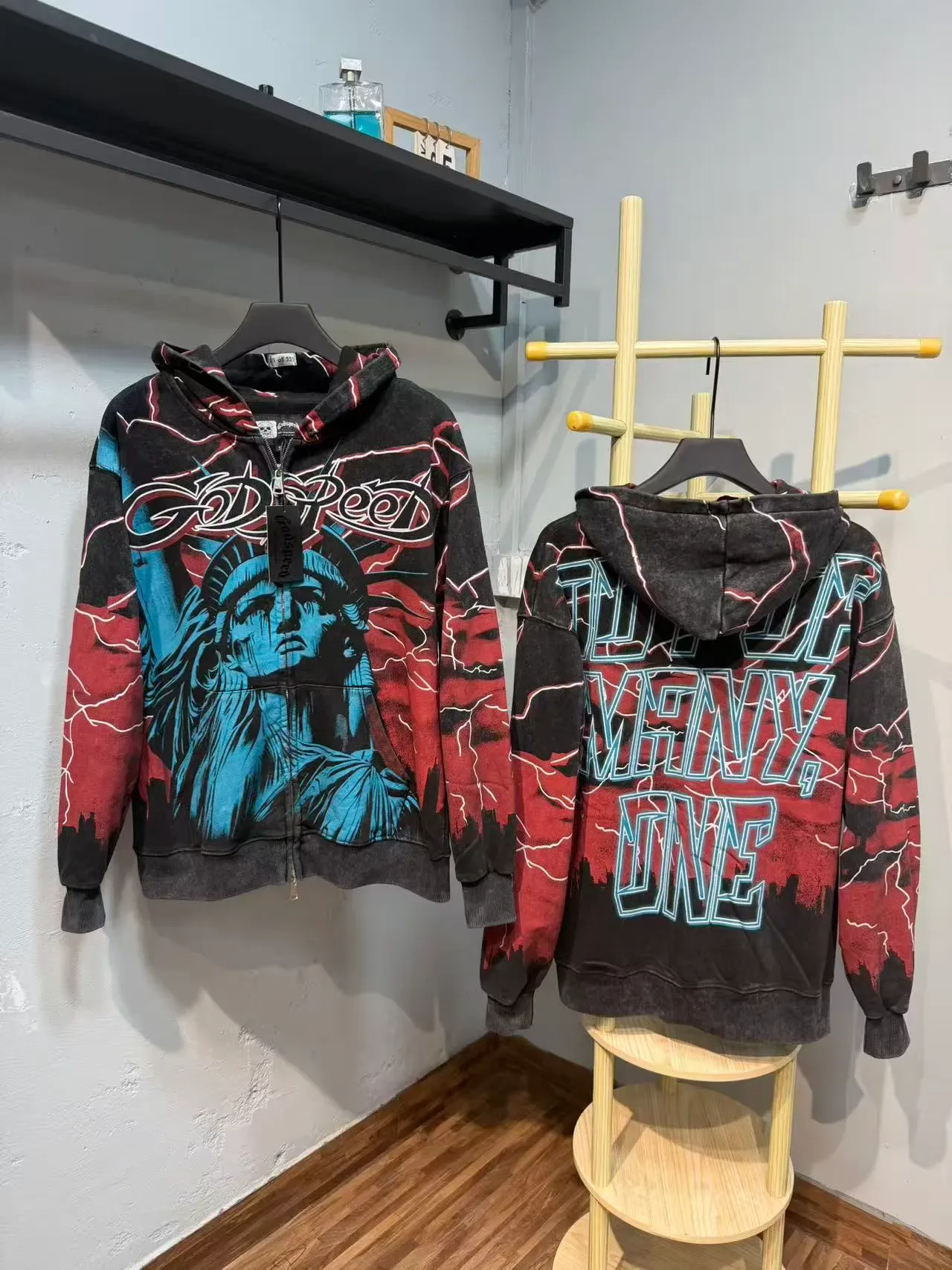 Godspeed Black Red Graphic-Print Acid-Wash Tracksuit 9