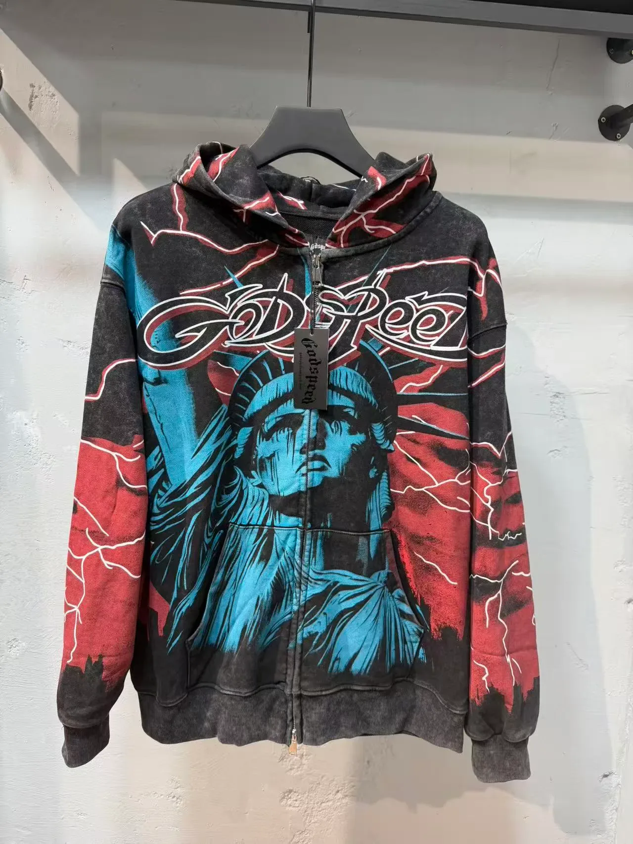 Godspeed Black Red Graphic-Print Acid-Wash Tracksuit 10