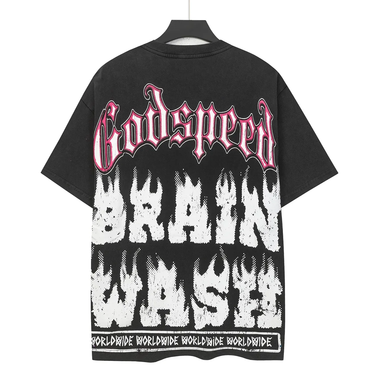 Godspeed Brain Wash ओवरसाइज़ ग्राफिक प्रिंट काली टी-शर्ट 2