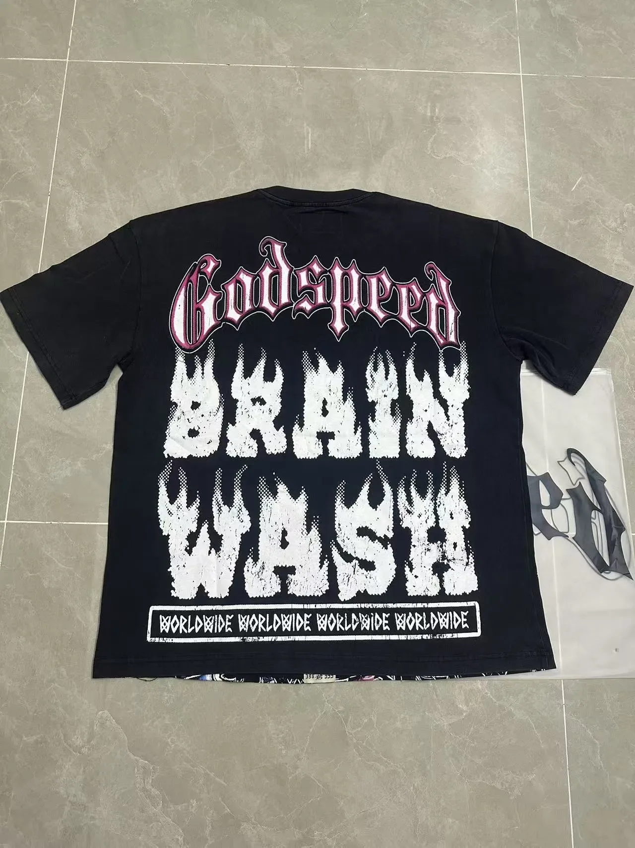 Godspeed Brain Wash ओवरसाइज़ ग्राफिक प्रिंट काली टी-शर्ट 6