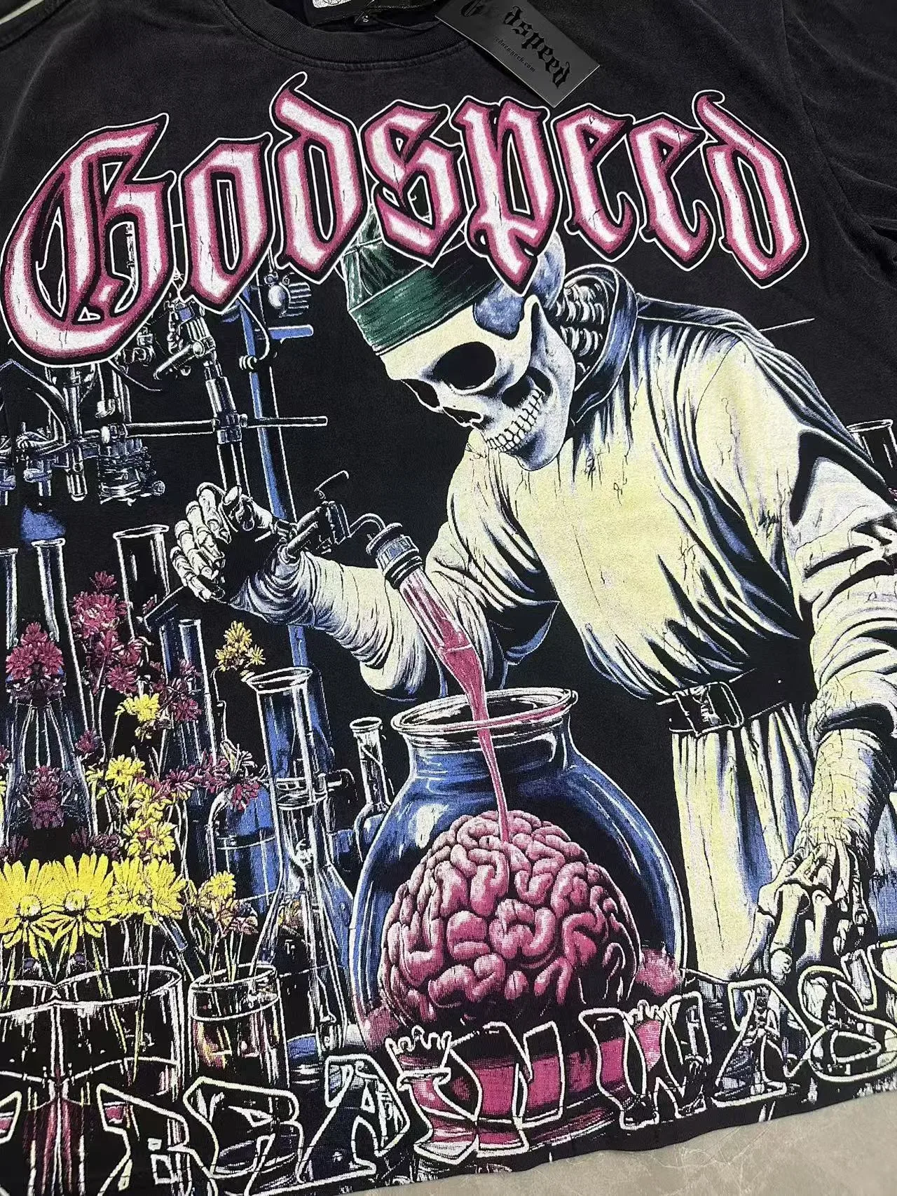 Godspeed Brain Wash ओवरसाइज़ ग्राफिक प्रिंट काली टी-शर्ट 8