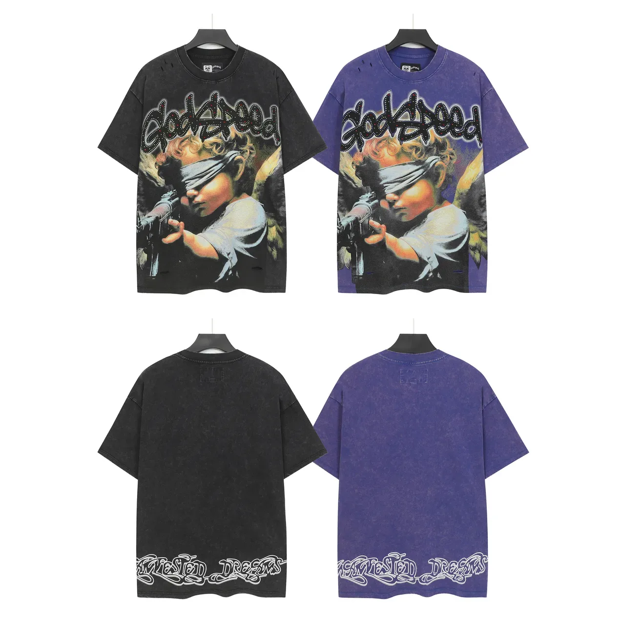 Godspeed Distressed Black Graphic-Print Oversized T-Shirt 2