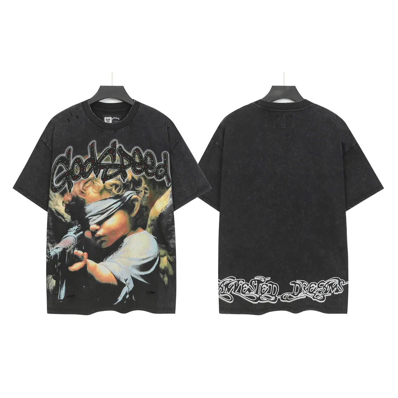 Godspeed Distressed Black Graphic-Print Oversized T-Shirt 4