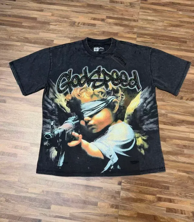 Godspeed Distressed Black Graphic-Print Oversized T-Shirt 7