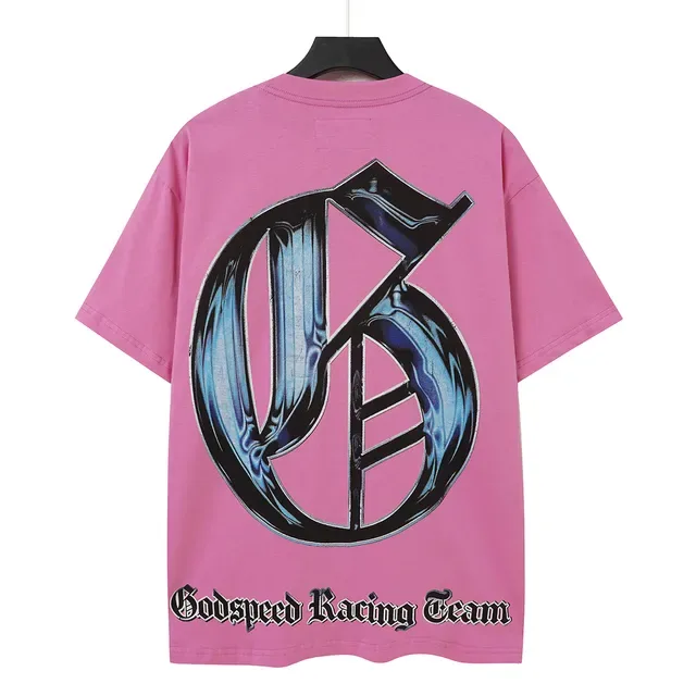Godspeed Graphic-Print Hooded Face Motif Pink T-Shirt 4