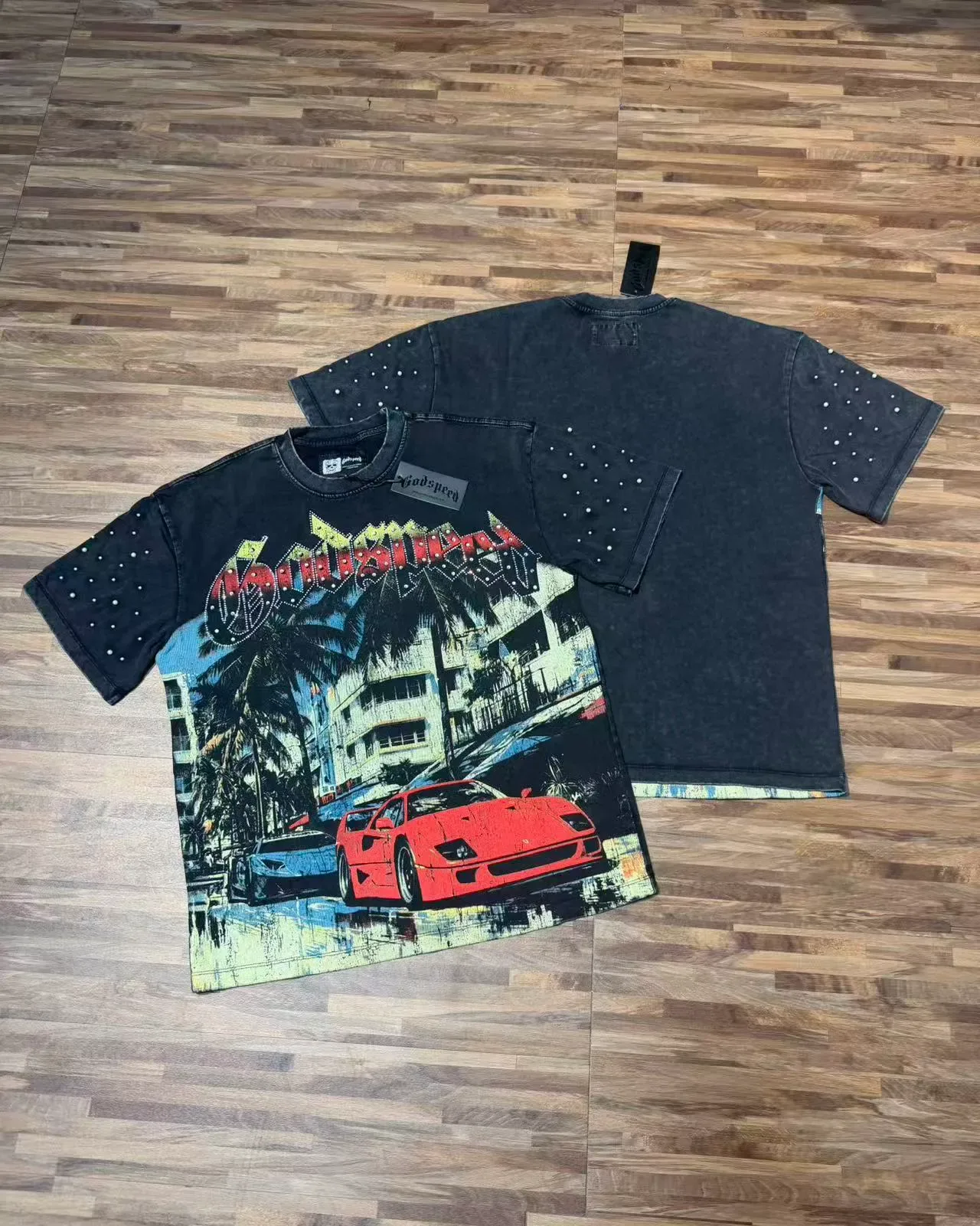 Godspeed Graphic Print Rhinestone Sleeve T-Shirt 3