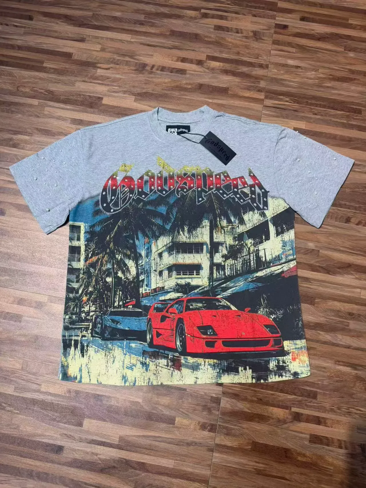 Godspeed Graphic Print Rhinestone Sleeve T-Shirt 6