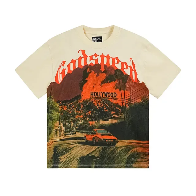 Godspeed Hollywood Fire Graphic Print Off-White T-Shirt 2
