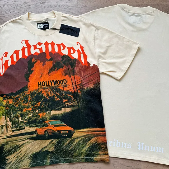 Godspeed Hollywood Fire Graphic Print Off-White T-Shirt 4