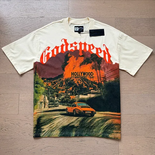 Godspeed Hollywood Fire Graphic Print Off-White T-Shirt 5