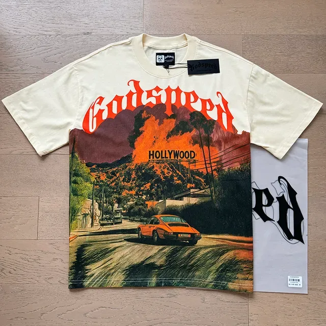 Godspeed Hollywood Fire Graphic Print Off-White T-Shirt 6