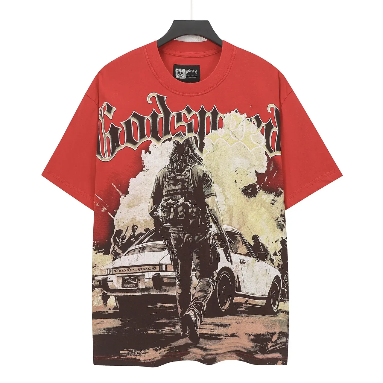 Godspeed Red Black Oversized Fit Full-Front Graphic Print T-Shirt 2