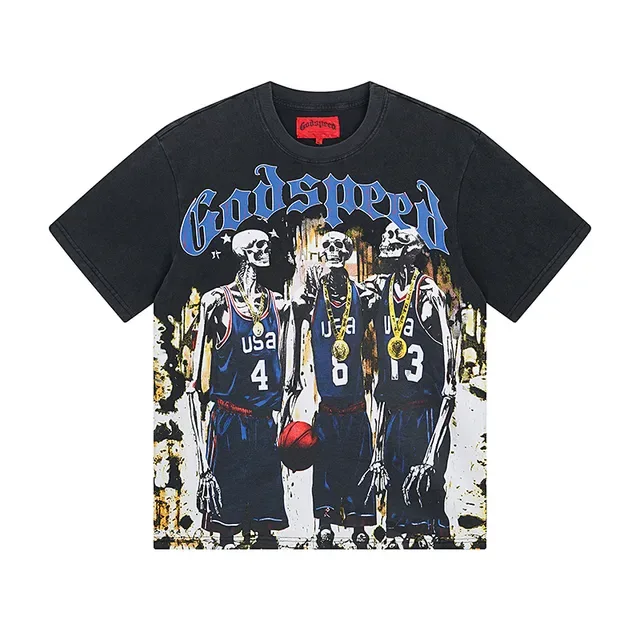 Godspeed Skeleton Basketball Graphic Print Black T-Shirt 2