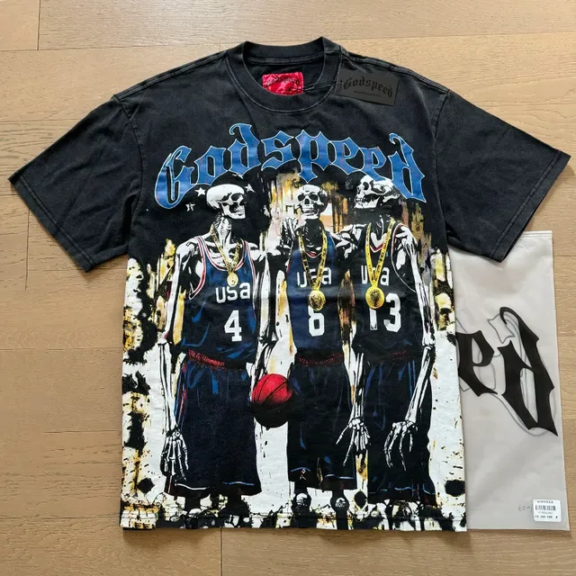 Godspeed Skeleton Basketball Graphic Print Black T-Shirt 5