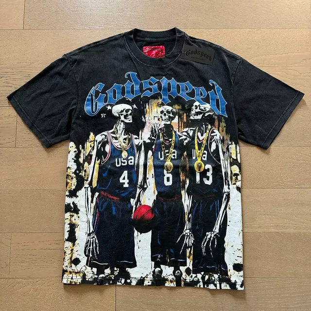 Godspeed Skeleton Basketball Graphic Print Black T-Shirt 6