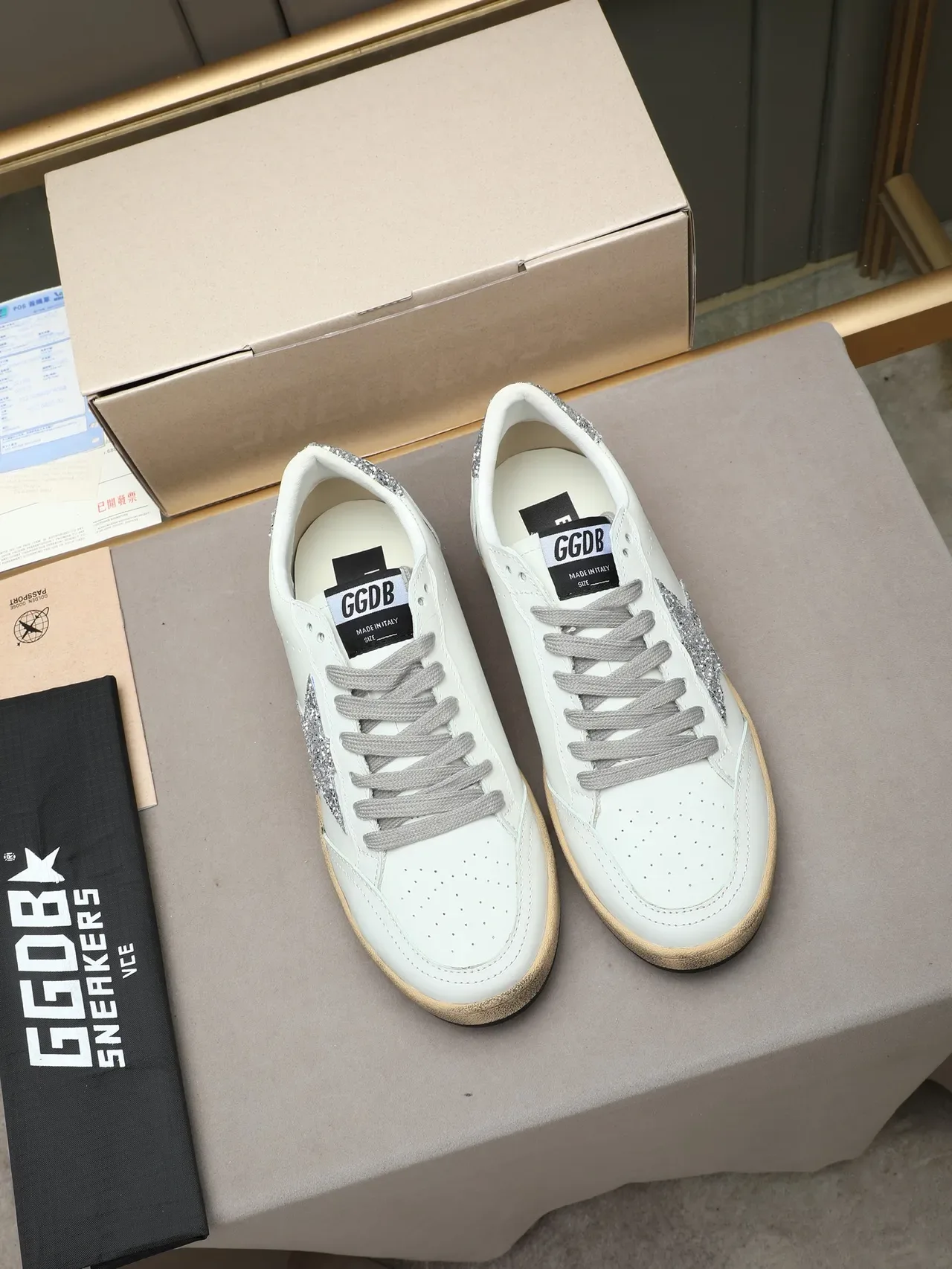 Golden Goose Ball Star White Leather Glitter Star Lifestyle Sneakers 2