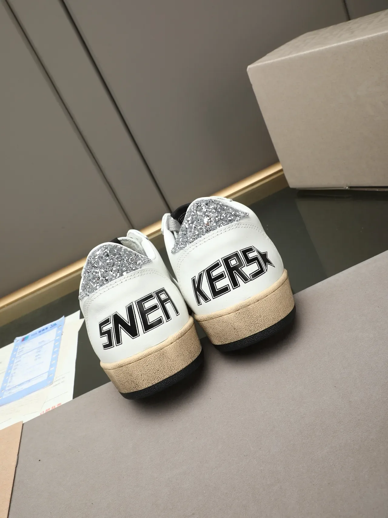 Golden Goose Ball Star White Leather Glitter Star Lifestyle Sneakers 3