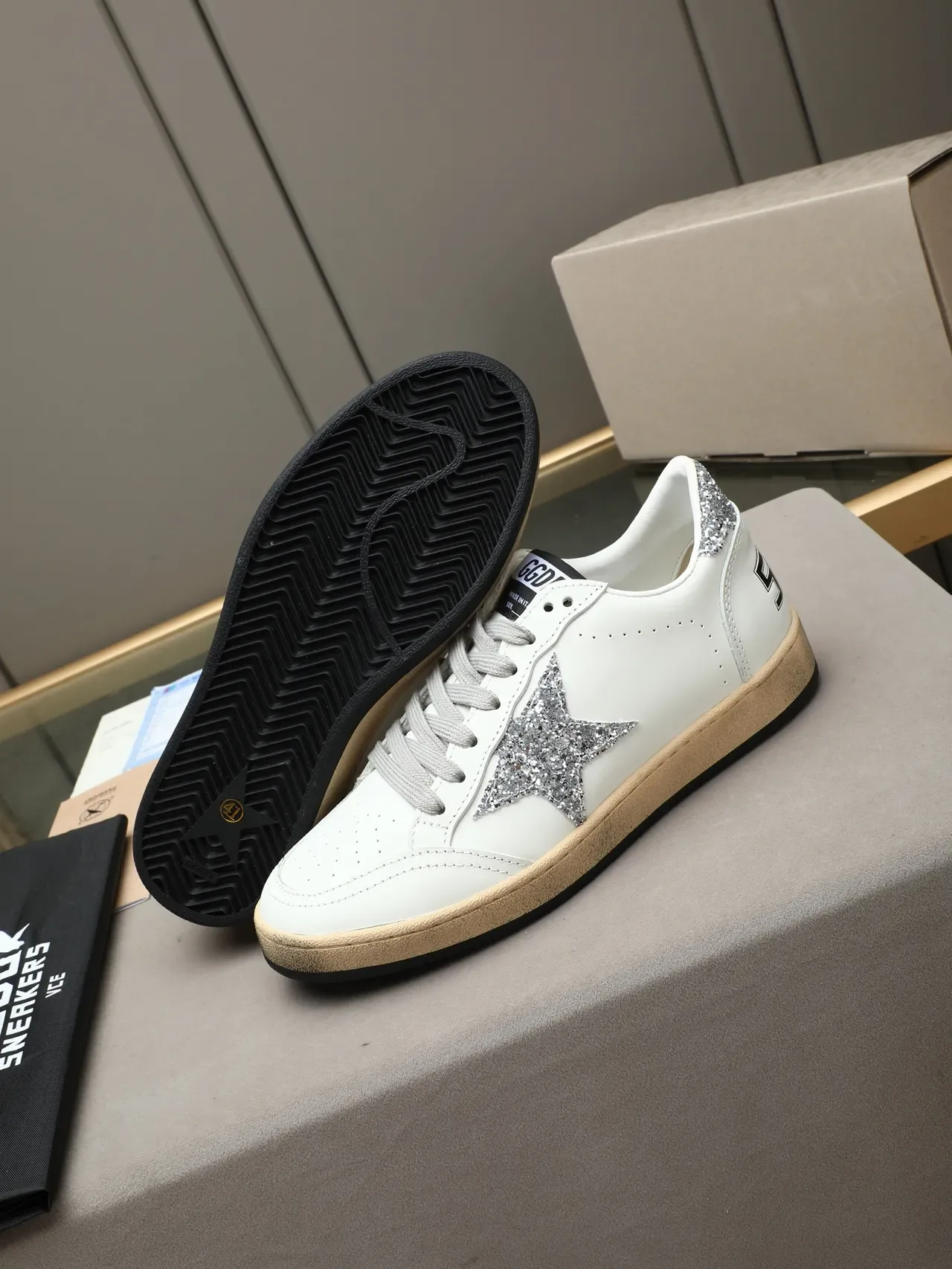 Golden Goose Ball Star White Leather Glitter Star Lifestyle Sneakers 4