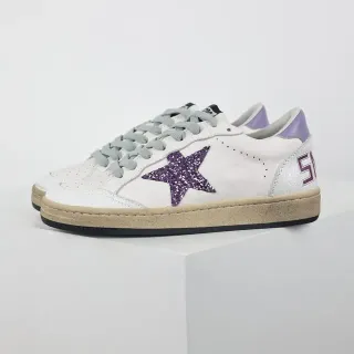 Golden Goose Super-Star White Purple Glitter Appliqué Distressed Gum Sole Lifestyle Sneakers