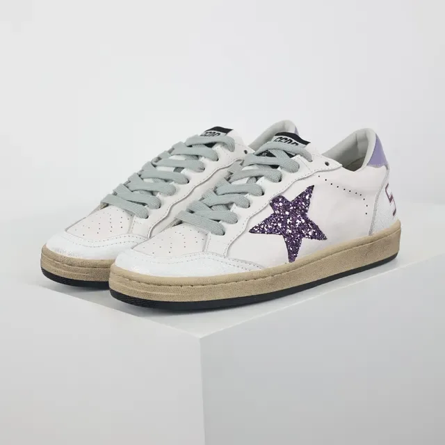 Golden Goose Super-Star أبيض بنفسجي لامع تطبيق تمزق قاعدة مطاطية أحذية رياضية أسلوب حياة 2