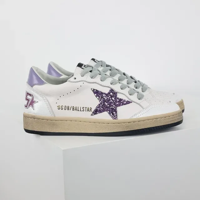 Golden Goose Super-Star أبيض بنفسجي لامع تطبيق تمزق قاعدة مطاطية أحذية رياضية أسلوب حياة 3