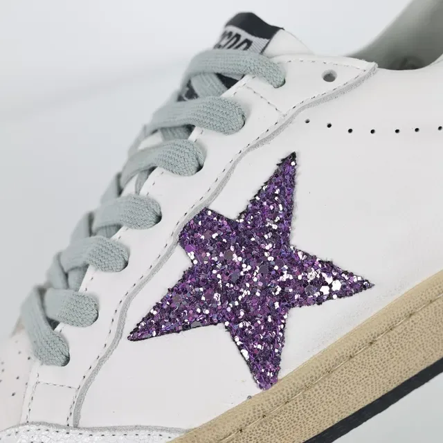 Golden Goose Super-Star أبيض بنفسجي لامع تطبيق تمزق قاعدة مطاطية أحذية رياضية أسلوب حياة 6