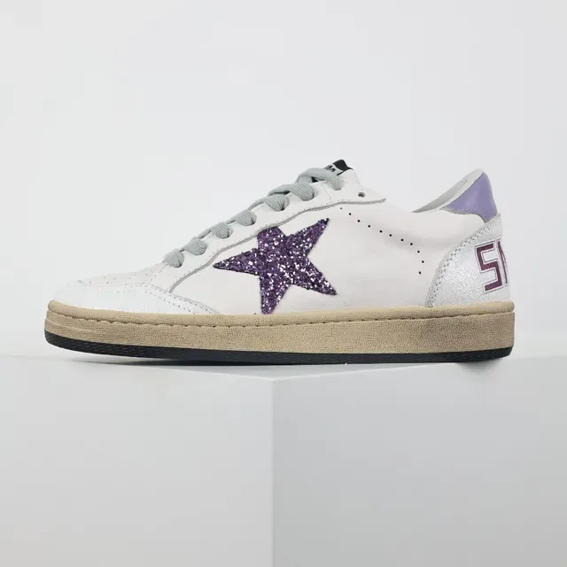 Golden Goose Super-Star أبيض بنفسجي لامع تطبيق تمزق قاعدة مطاطية أحذية رياضية أسلوب حياة 9