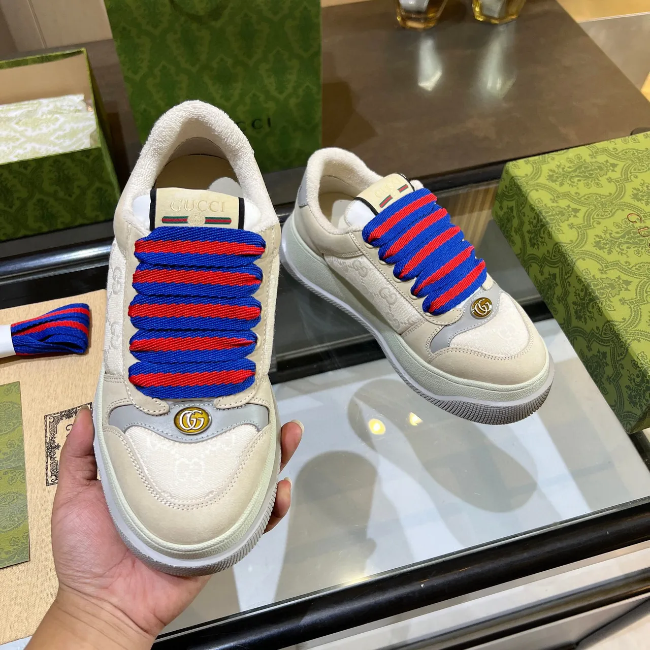 Gucci Ace Beige Multicolor GG Monogram Canvas Interlocking G Hardware Lifestyle Sneakers 2