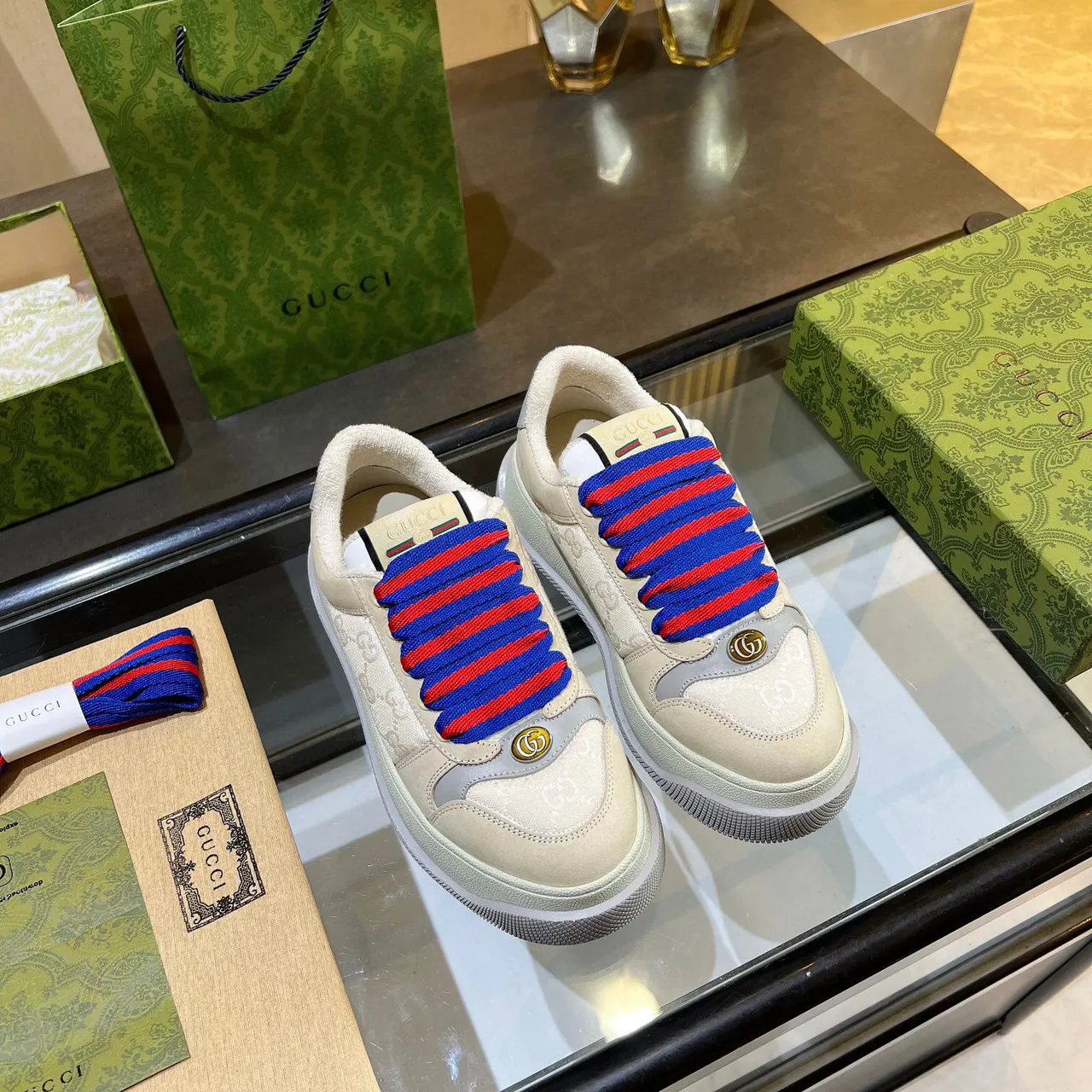 Gucci Ace Beige Multicolor GG Monogram Canvas Interlocking G Hardware Lifestyle Sneakers 4