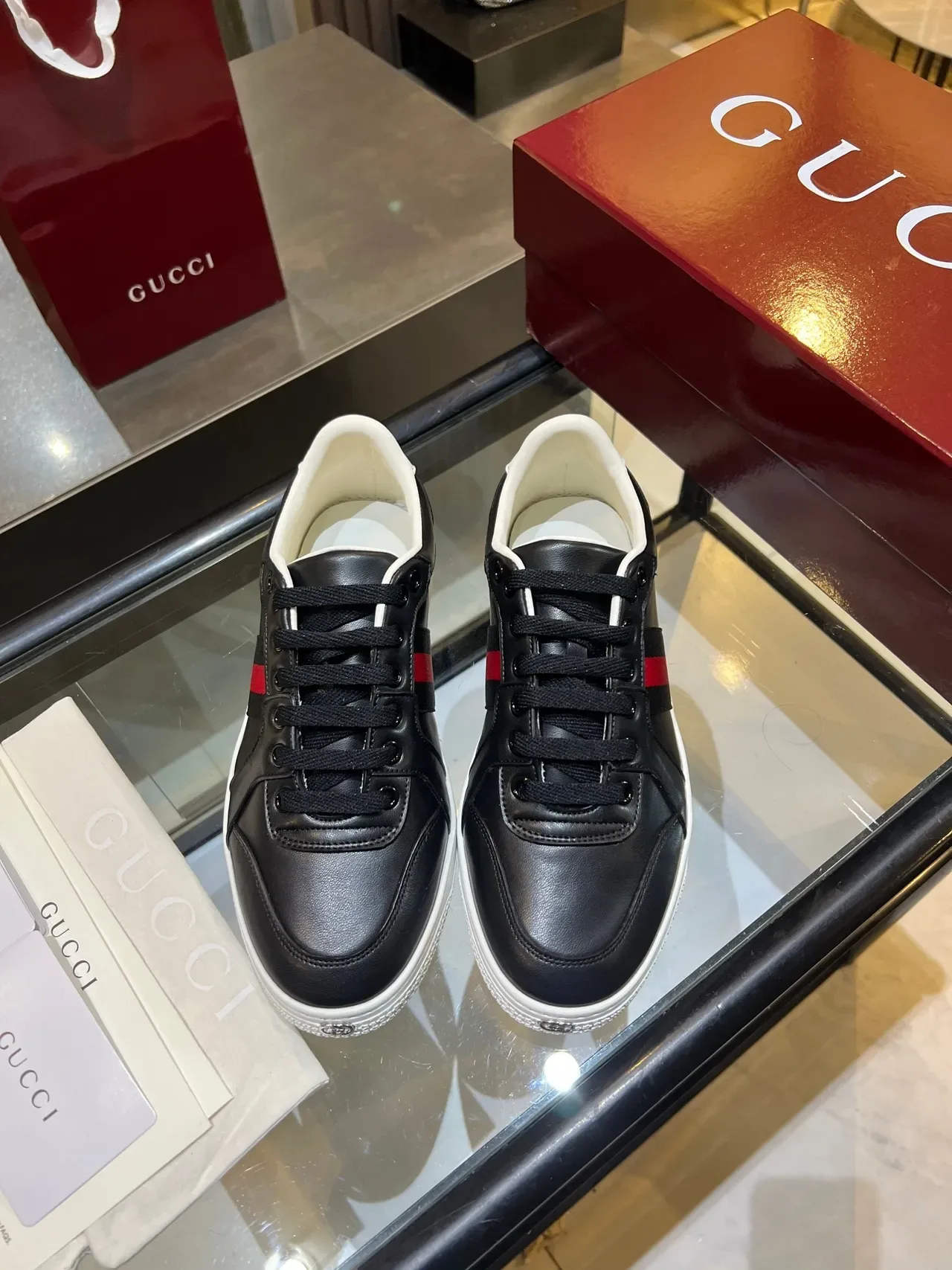 Gucci Ace Black and Red Web Stripe Lifestyle Sneakers 5